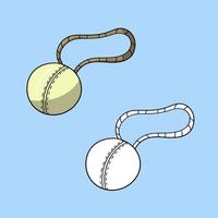 una serie di immagini, un gioco di gomma per cani, una palla su una corda, un'illustrazione vettoriale in stile cartone animato su sfondo colorato