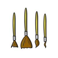 set scolastico di vari pennelli per disegnare con manico in legno, illustrazione vettoriale in stile cartone animato su sfondo bianco