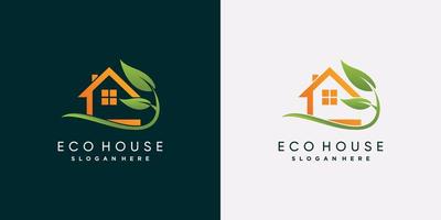 illustrazione vettoriale di design del logo della casa della natura con elemento foglia e colore verde