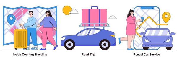 Pacchetto illustrato per viaggi interni, viaggi su strada e noleggio auto vettore