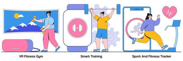 Pacchetto illustrato vr gym, smart training, sport e fitness tracker vettore