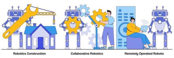 pacchetto illustrato di costruzione robotica, robotica collaborativa e robot telecomandati vettore