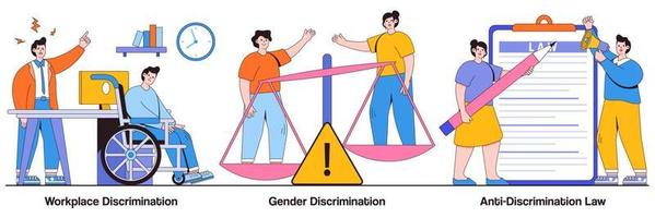 Pacchetto illustrato sulla discriminazione sul posto di lavoro, sulla discriminazione di genere e sulla legge antidiscriminazione vettore
