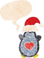 carino pinguino di natale e fumetto in stile retrò strutturato vettore