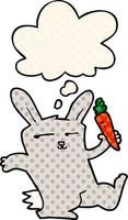 coniglio cartone animato con carota e fumetto in stile fumetto vettore