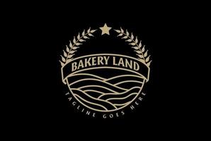 terra dorata con grano di riso o foglia di alloro per il design del logo dell'etichetta della torta da forno vettore