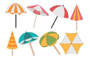 un set di ombrelloni da spiaggia. scarabocchio piatto clipart. tutti gli oggetti vengono ridipinti. vettore