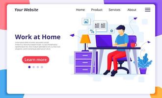 uomo sul computer portatile che lavora dalla pagina di destinazione vettore