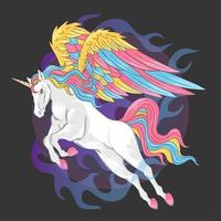 volare saltando unicorno arcobaleno vettore