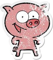 adesivo angosciato di un allegro cartone animato di maiale vettore