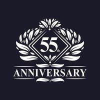 Logo dell'anniversario di 55 anni, logo floreale di lusso per il 55° anniversario. vettore