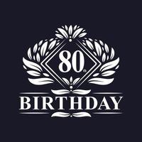 Logo di compleanno di 80 anni, celebrazione dell'ottantesimo compleanno di lusso. vettore