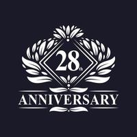 Logo dell'anniversario di 28 anni, logo floreale di lusso per il 28° anniversario. vettore