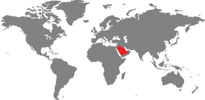 mappa dell'arabia saudita sulla mappa del mondo vettore