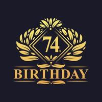 74 anni di logo di compleanno, celebrazione del 74esimo compleanno d'oro di lusso. vettore