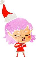 cartone animato piuttosto retrò di una ragazza elfo che indossa il cappello di Babbo Natale vettore