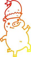 caldo gradiente di disegno a tratteggio cartone animato felice natale maiale vettore