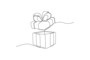 confezione regalo aperta con disegno a linea singola con nastro. concetto di confezione regalo. illustrazione vettoriale grafica di disegno a linea continua.