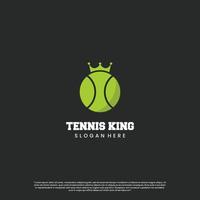 modello dell'icona del design del logo del re del tennis, pallina da tennis con logo della corona vettore