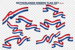 set di bandiere a nastro olandesi, design di elementi, stile 3d. illustrazione vettoriale