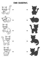 trova le ombre corrette dei gatti in bianco e nero. puzzle logico per bambini. vettore