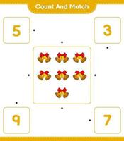 conta e abbina, conta il numero di campane di Natale e abbina i numeri giusti. gioco educativo per bambini, foglio di lavoro stampabile, illustrazione vettoriale