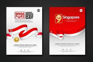 impostare poster design singapore felice giorno nazionale modello di sfondo vettore