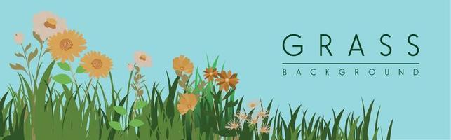 bordo di erba e fiori del giardino primaverile. sfondo del fiore di vettore del fumetto. elementi verdi oggetti flora su sfondo trasparente