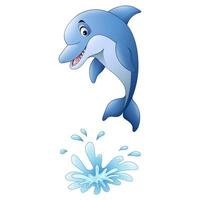 simpatico cartone animato delfino che salta fuori dall'acqua vettore