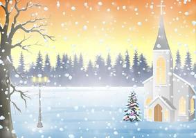 paesaggio invernale con chiesa vettore