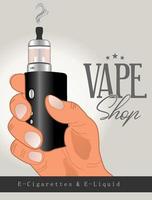 mano che tiene il modello vettoriale di vape o sigaretta elettronica per negozio di vape