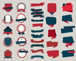 collezione di scudi piatti distintivi ed etichette in stile retrò blu e rosso vettore