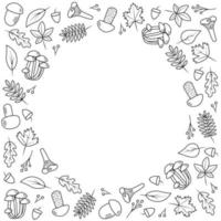 doodle set di foglie di albero e funghi, concetto autunnale, illustrazione vettoriale. vettore