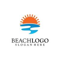 spiaggia, mare, tramonto, alba, logo design illustrazione vettoriale