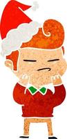 cartone animato retrò di un ragazzo cool con taglio di capelli alla moda che indossa il cappello di Babbo Natale vettore