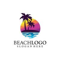 spiaggia, mare, tramonto, alba, logo design illustrazione vettoriale