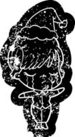 icona in difficoltà del fumetto di una donna che piange indossando il cappello di Babbo Natale vettore