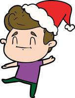 felice disegno di un uomo che indossa il cappello di Babbo Natale vettore