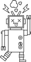 malfunzionamento del robot dei cartoni animati di disegno a tratteggio vettore