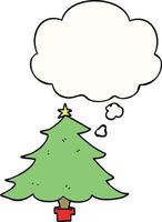 albero di natale del fumetto e bolla di pensiero vettore