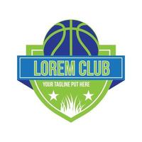 modello di logo del club di basket sportivo moderno blu e verde vettore