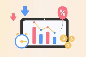 inflazione in economia. beni e servizi costano più valore. aumento dei prezzi dei generi alimentari. perdita di potere d'acquisto, aumento dei prezzi al consumo, calo del valore della valuta, crisi finanziaria. illustrazione vettoriale piatta