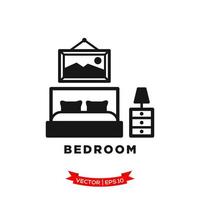 illustrazione della camera da letto, icona del letto in stile piatto alla moda