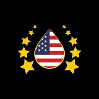 logo americano dell'olio con bandiera e illustrazione della goccia d'olio vettore