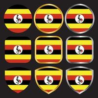 icona di vettore di bandiera dell'uganda con bordo oro e argento-01