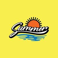 spiaggia, mare, tramonto, alba, logo design illustrazione vettoriale