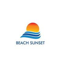 spiaggia, mare, tramonto, alba, logo design illustrazione vettoriale