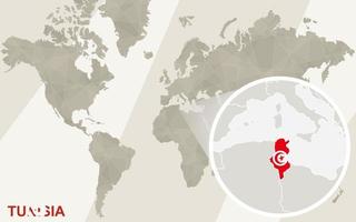 ingrandisci la mappa e la bandiera della tunisia. mappa del mondo. vettore