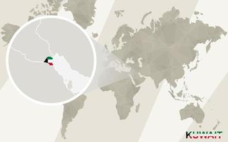 ingrandisci la mappa e la bandiera del kuwait. mappa del mondo. vettore