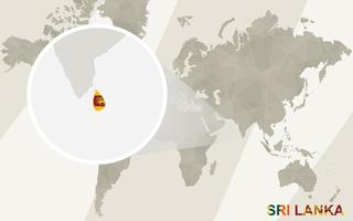 ingrandisci la mappa e la bandiera dello sri lanka. mappa del mondo. vettore